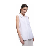 Koton Klasik Yaka Viskon Keten Karışımlı Kolsuz Gömlek Kırık Beyaz 5sak60257uw Ekru