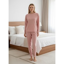 Pemilo Kadın 1155-7 Uzun Kol Selanik Pijama Takımı Pudra