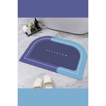 Modern Tasarım Banyo Paspası, Süper Emici, Kaymaz Taban, Mavi Ve Lacivert,hızlı Kuruyan,kolay Temizlenen Zemin Paspası 60x40cm 2li