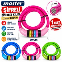 Master Bisiklet Kilidi Extra Sağlam Kilit 12 Mm X 80 Cm Karışık Renk Gönderilir Çok Renkli