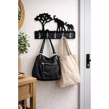 Fil Temalı Dekoratif Duvar Askılığı 6 Kancalı Mdf Anahtarlık Ve Askı 39 X 27,5 Cm Siyah Siyah