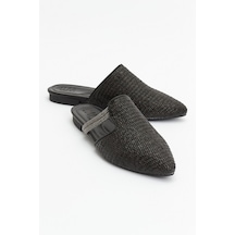 Luvishoes Pesa Siyah Hasır Taşlı Kadın Terlik Siyah