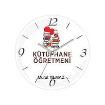 Kişiye Özel Kütüphane Öğretmeni Çap 30 Bombeli Gerçek Cam Duvar Saati Siyah