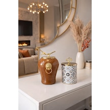 Dekoratif - Kahverengi Mermer Şah Ceramic Silindir Gold