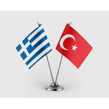 Yunanistan Bayrağı Ve Türk Bayrağı İkili Saten Masa Bayrağı Takımı Diğer