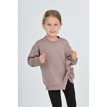 Toontoy Kız Çocuk Taşlı Fiyonklu Sweatshirt Koyu Kahverengi