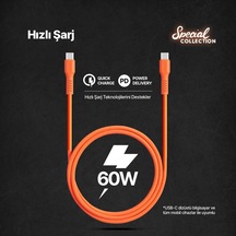Usb-c - Usb-c 120cm 60w Pd/qc Hızlı Şarj/data Kablosu Neon 2dk59n Neon Turuncu
