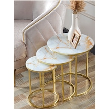 3' Lü Beyaz Sarı Mermer Gold Metal Sehpa 3' Lü Beyaz Sarı Mermer Gold Metal Sehpa