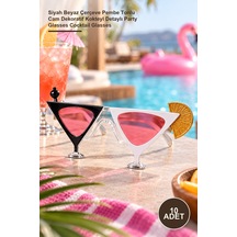 10 Adet Kokteyl Bardak Parti Gözlüğü Siyah Beyaz Çerçeve Pembe Tonlu Cam Dekoratif Kokteyl Detaylı Party Glasses Cocktail Glasses