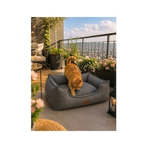Premium Kedi Ve Köpek Yatağı Kafa Destekli Kaydırmaz Taban Yıkanabilir Fermuarlı Çift Taraflı Minder %100 Boncuk Elyaf Gri - 880997317