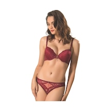 Brodeli Silikonlu Taşlı Sütyen Takım Kadın 5040 Bordo
