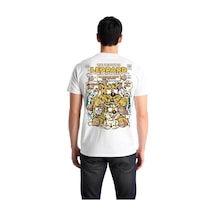 Paybuy Erkek Çizgi Roman Baskılı Leopar Karakterli Grafik Tişört Kısa Ko Beyaz