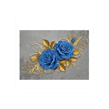 Altın Ve Mavi Güllerin Dansı Modern Mdf Tablo Altın Ve Mavi Güllerin Dansı Modern Mdf Tablo