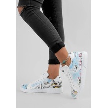 Kadın Vegan Deri Beyaz Sneakers - Lago Di Como Tasarım Çok Renkli