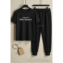 Uyguntarz Unisex The Future Tasarım Baskılı Tişört - 2'li Eşofman Takımı Siyah