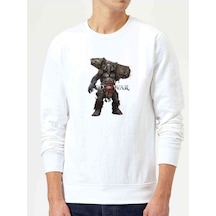 God Of War Silhouette Baskılı Beyaz Erkek Örme Sweatshirt