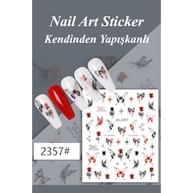 Nail Art Sticker Kendinden Yapışkanlı, Tırnak Süsleme, Tırnak Dövmesi Stikır 2357 Kırmızı-siyah-2357