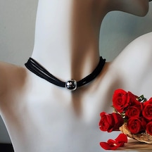 Siyah Makrome İp & Metal Boncuk Kadın Choker Kolye Yeşil