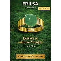 Sertifikalı Bereket Ve Huzur Yüzüğü Yeşil Akik Doğal Taş Yüzük Ay Çok Renkli