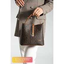 Just Polo Kadın Orta Boy Su Geçirmez Günlük Şık El Ve Omuz Çantası Ebat 23 X 18 Cm Shoulder Bag Kahverengi - Taba