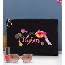 Bk Gift Kişiye Özel İsimli-4 Astarlı Siyah Portföy Çanta 30x21cm, Baskılı El Çantası, Organizer Çanta