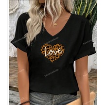 Tarzsokak Leopar Desenli Desenli Kalp Love Siyah