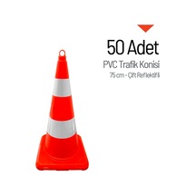 50 Adet Pvc Trafik Konisi 75 Cm Çift Reflektifli Trafik Dubası-3734