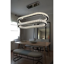 2 Katlı Yemek Masası Üstü Taşlı Modern Avize Krom