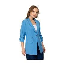 Ekol Düğmeli Katlanabilir Kol Mavi Kadın Ceket 24ekl05140