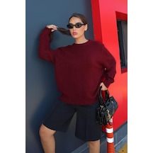 Madmext Bordo Bisiklet Yaka Kadın Triko Kazak Mg2494 Bordo