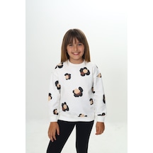 Toontoy Kız Çocuk Pano Baskılı Sweatshirt Ekru