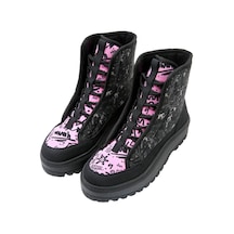 Kadın Vegan Siyah Uzun Bot - Doodle Camo Tasarım Multicolor