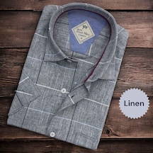 Linen Keten Klasik Kısa Kollu Gri Gömlek Regular Kalıp -10017 Gri