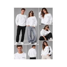 Hk Premium Sweatshirt Bisiklet Yaka Hk Premium Logolu Erkek Basic Beyaz