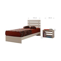 Pasifichome Huga Tek Kişilik Ahşap Karyola Komodin Takım Meşe 100 Cm