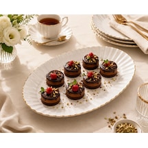 Oval Porselen Tabak Seti, Altın Kenarlı, Krem Rengi, 2'li Salata Meze Tabağı Sofra Şık Sunum Servis Kahvaltılık Atıştırmalık Çerez Seramik İnce Altın Detaylı 32x13 Çok Renkli