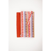 Fabric Craft Bag Katlanabilir Portföy Çanta Etnik Desenli, İçi Astarlı, Bilek Askılı 34x43 Cm Kiremit