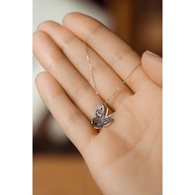 14 Ayar Kahverengi Taşlı Kelebek Kolye