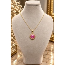 Pembe Taşlı Altın Kolye