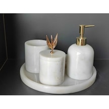 Beyaz Mermer 5'li Banyo Seti Gold Zeytin Dalı Aksesuarlı Beyaz
