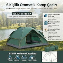 Buffer 6 Kişilik Otomatik Kamp Çadırı - Çift Katmanlı, Suya Dayanıklı, Hızlı Kurulum Outdoor Aile Ve Doğa Çadırı 200x250x150 Cm Çok Renkli