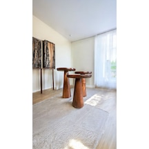 Wood Ahşap 3 Lü Set Mantar Yan Sehpa Konik Model / Kestane Renk