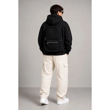 Barlashive Erkek 3 İplik Şardonlu Tam Fermuarlı Kapüşonlu Arka Çanta Detaylı Sweatshirt - Siyah Çok Renkli