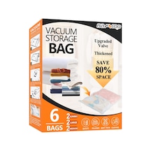 Giyim İçin Vakumlu Mühür Torbaları Yükseltilmiş Kalınlaştırılmış 6'li Paket 2 Jumbo 2 Büyük 2 Orta Vakum