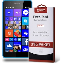 Nokia Lumia 540 ile Uyumlu Kırılmaz Temperli Ekran Koruyucu Cam Ekonomik 3'lü Paket