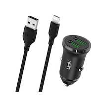 Linktech C482e 12w 2x Usb + Lightning Usb Kablo Araç İçi Şarj Aleti Set Siyah