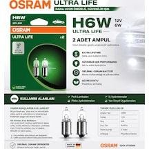 Osram H6w Ultra Life 12v 6w Bax9s Ampul 2 Adet Uzun Ömürlü Park Plaka İç Aydınlatma