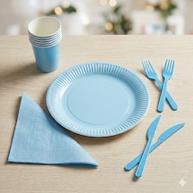 Bebek Mavi 16 Kişilik 96 Parça Kullan At Set Karton Tabak - Karton Bardak - Kağıt Peçete - Plastik Çatal - Bıçak
