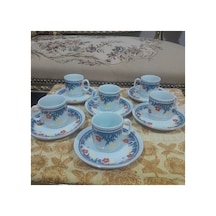 Antika China Damgalı Fincan Takımı Lacivert Lacivert