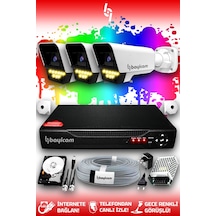 Bayicam 3 Kameralı Süper 3 Dış Kamera Set 250 GB 5 MP 2K Renkli Gece Görüşlü Güvenlik Kamerası Sistemi